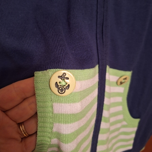 Quacker Factory Novelty Nautical Full Zip Short Sleeved Sweater Hooded Coastal - Picture 5 of 5